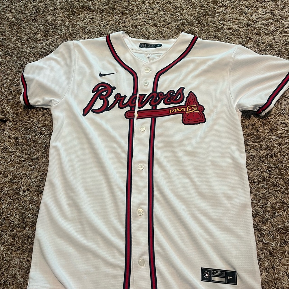 Nike White and Red Braves Jersey